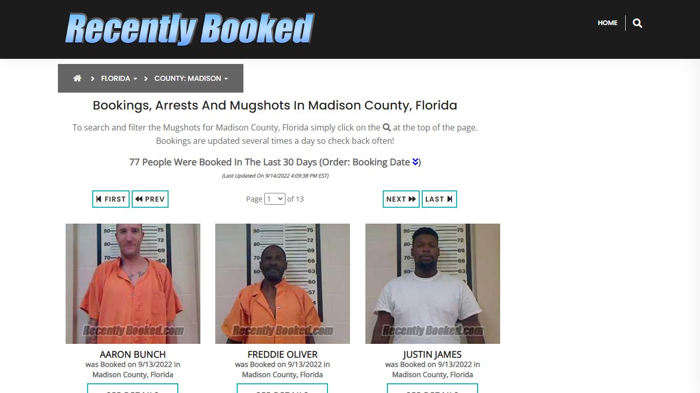 Recent bookings, Arrests, Mugshots in Madison County, Florida