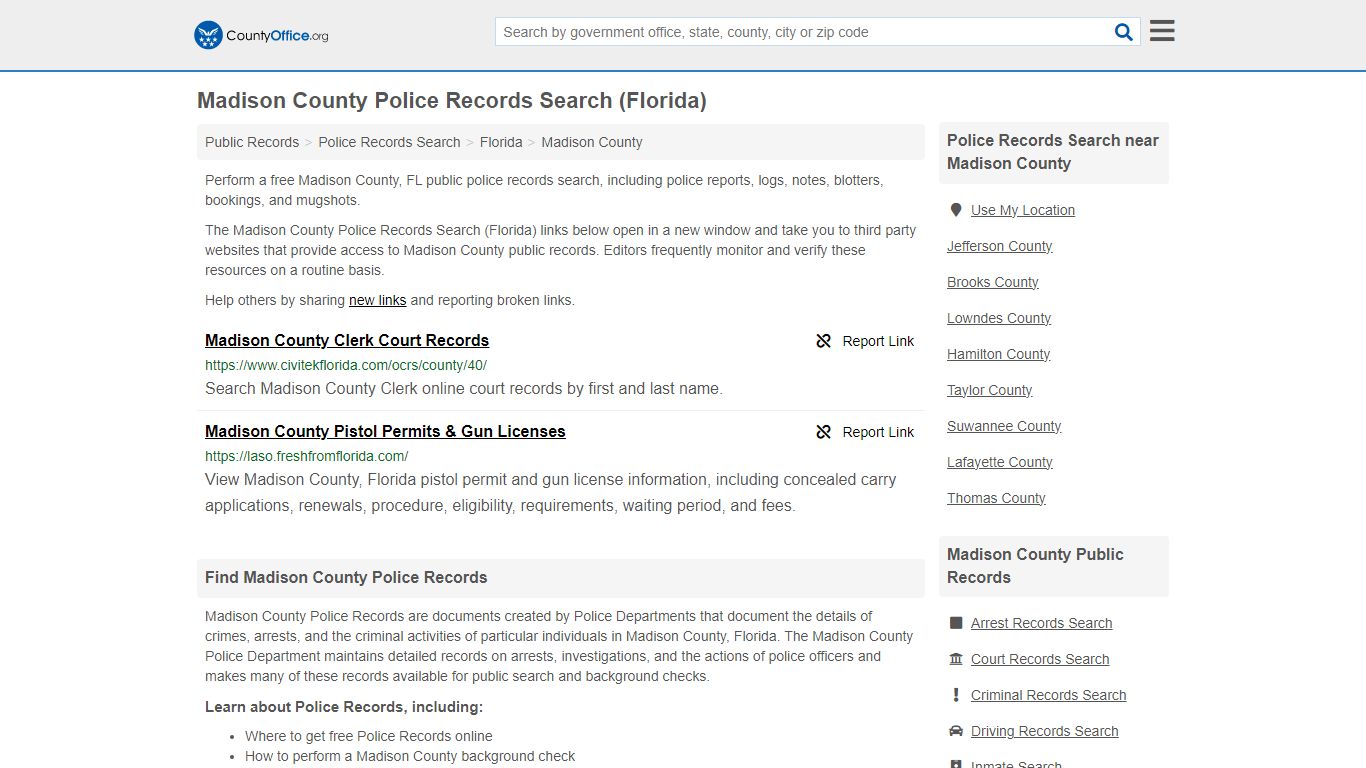 Madison County Police Records Search (Florida) - County Office